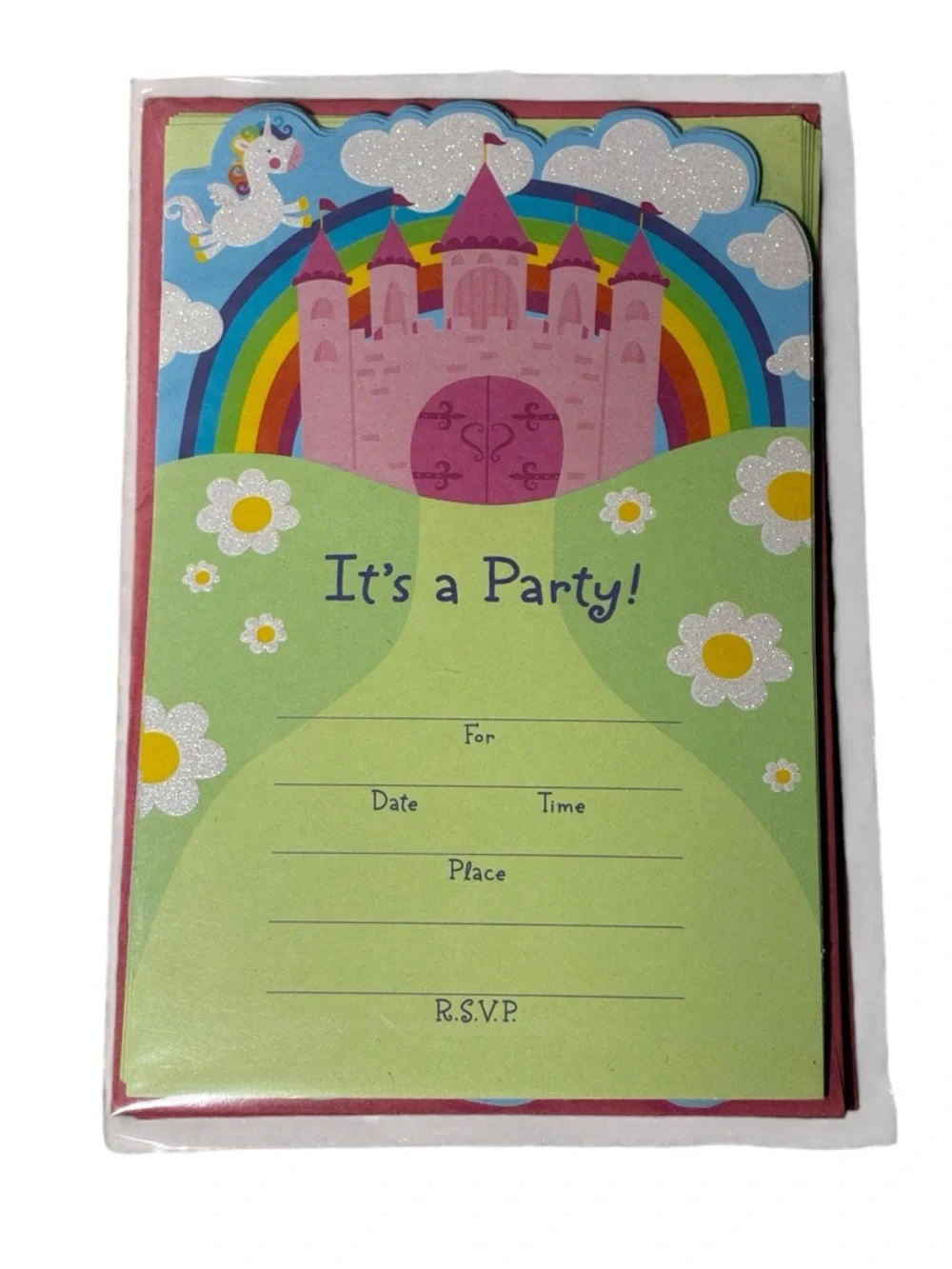 3 Packs Kids Party Invitations w/ Envelopes (30 Total) Rainbow Castle Theme
